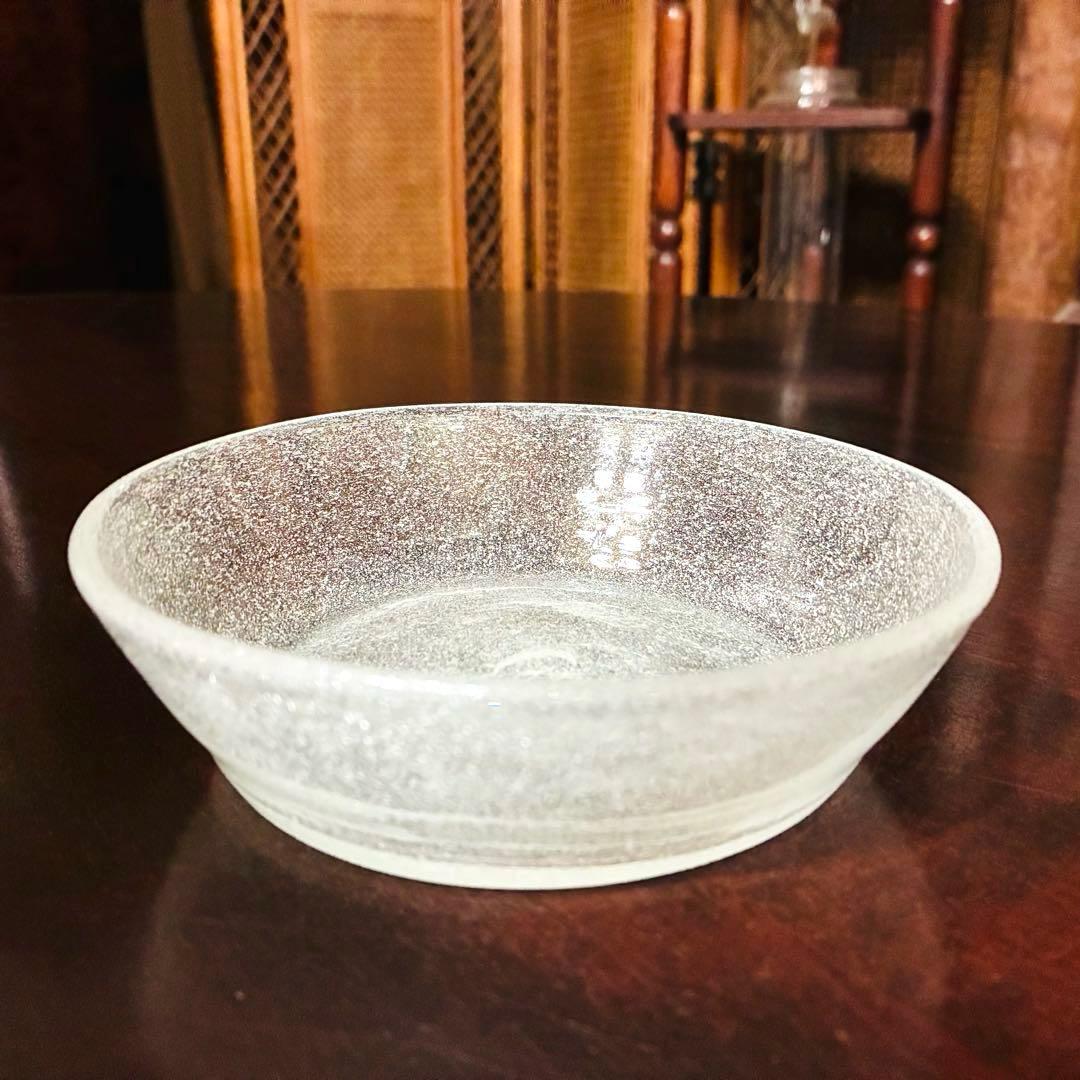 横山秀樹　中皿鉢　白泡　手吹きガラス