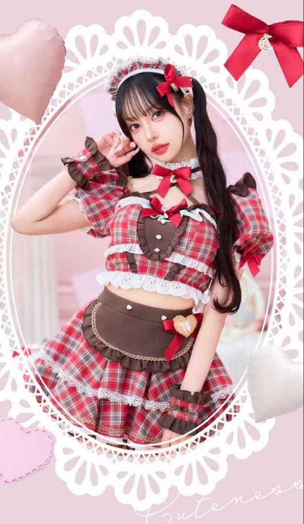 Malymoon中村里砂着用チョコラブチェックメイド　バレンタインコスプレ