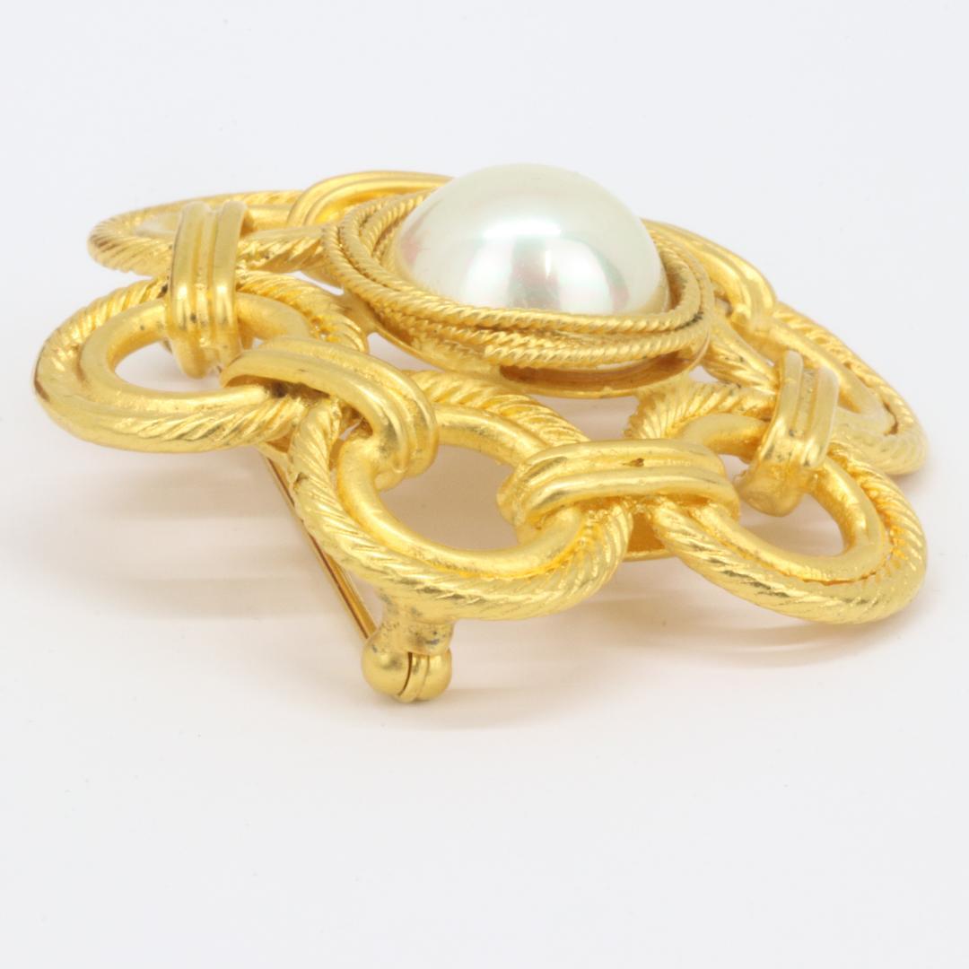 CELINE セリーヌ フラワーデザイン ブローチ フェイクパール ヴィンテージ