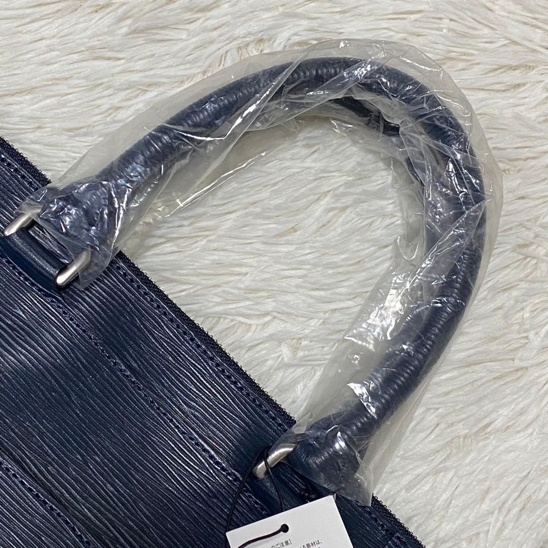 新品タグ付✨アニアリ　トートバッグブリーフケース紺レザー自立式ドーム型A4収納⭕️