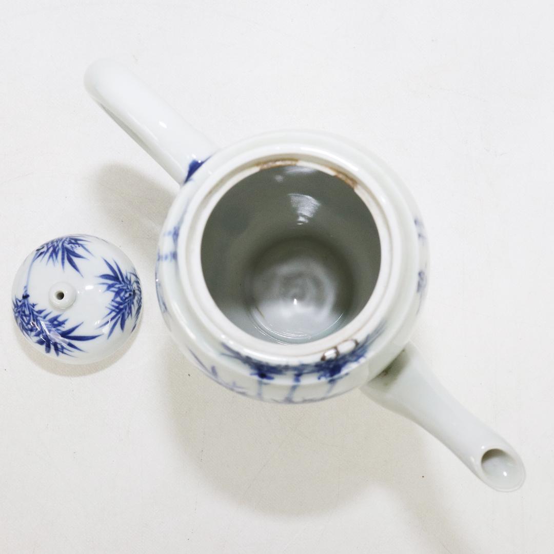 平安春峰造 青華竹笹文 水注 煎茶道具 金継有り