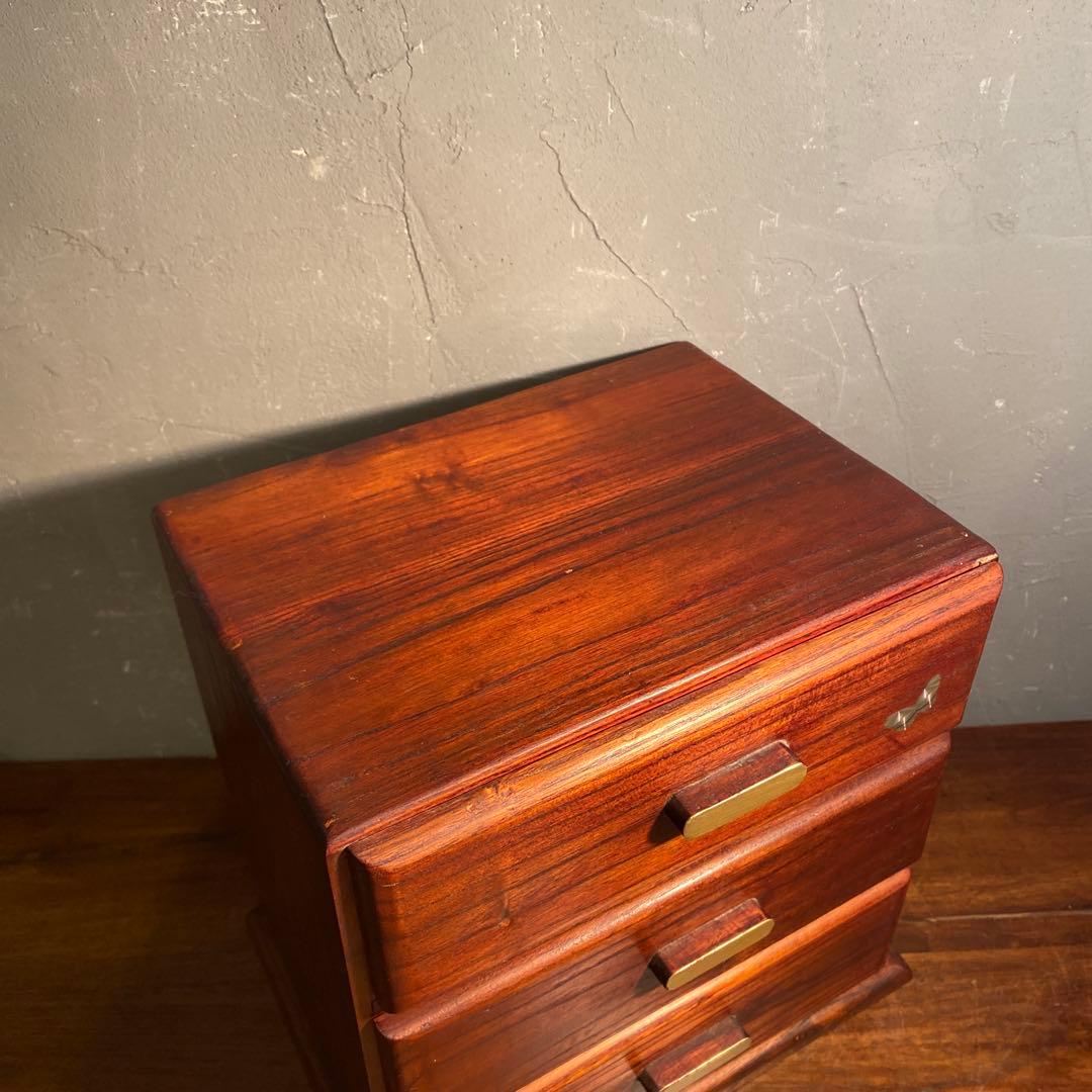 昭和レトロ 三段小引き出し 螺鈿細工 古家具 インテリア 収納 木製