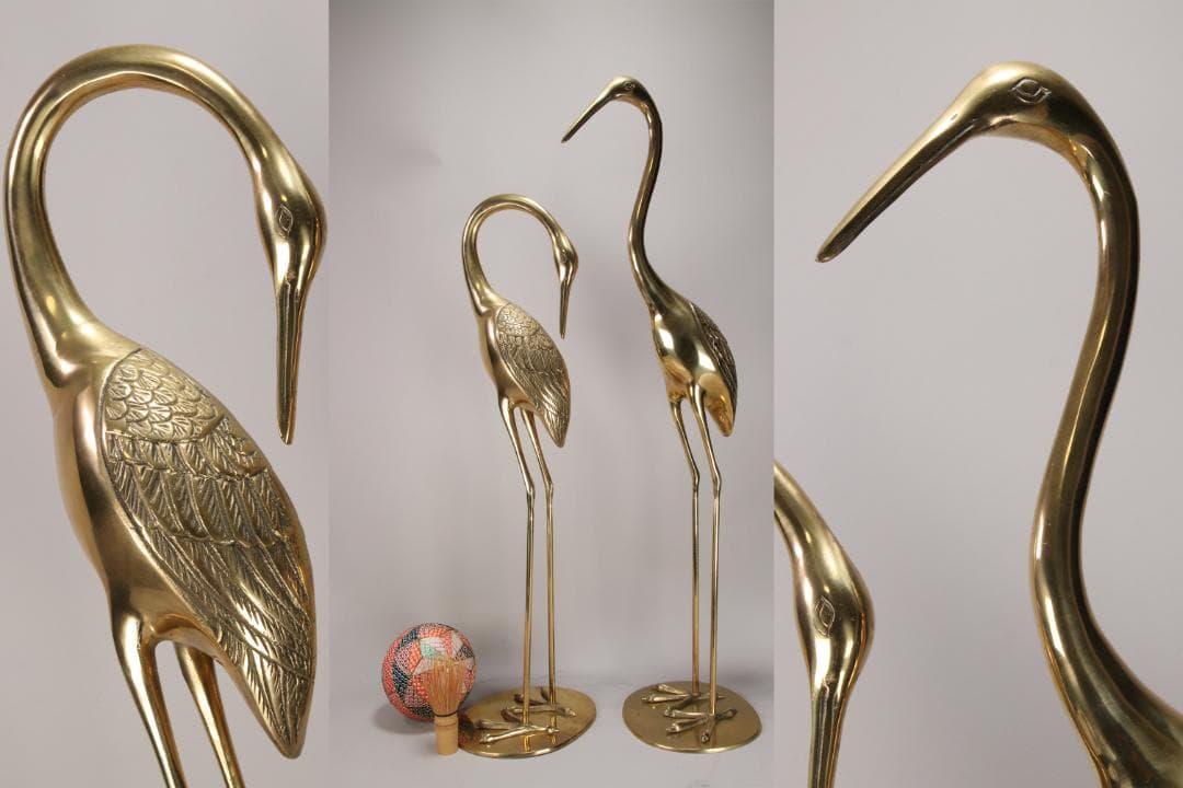 EE004 仏具　真鍮製　鶴型　置物　一対　神社仏閣