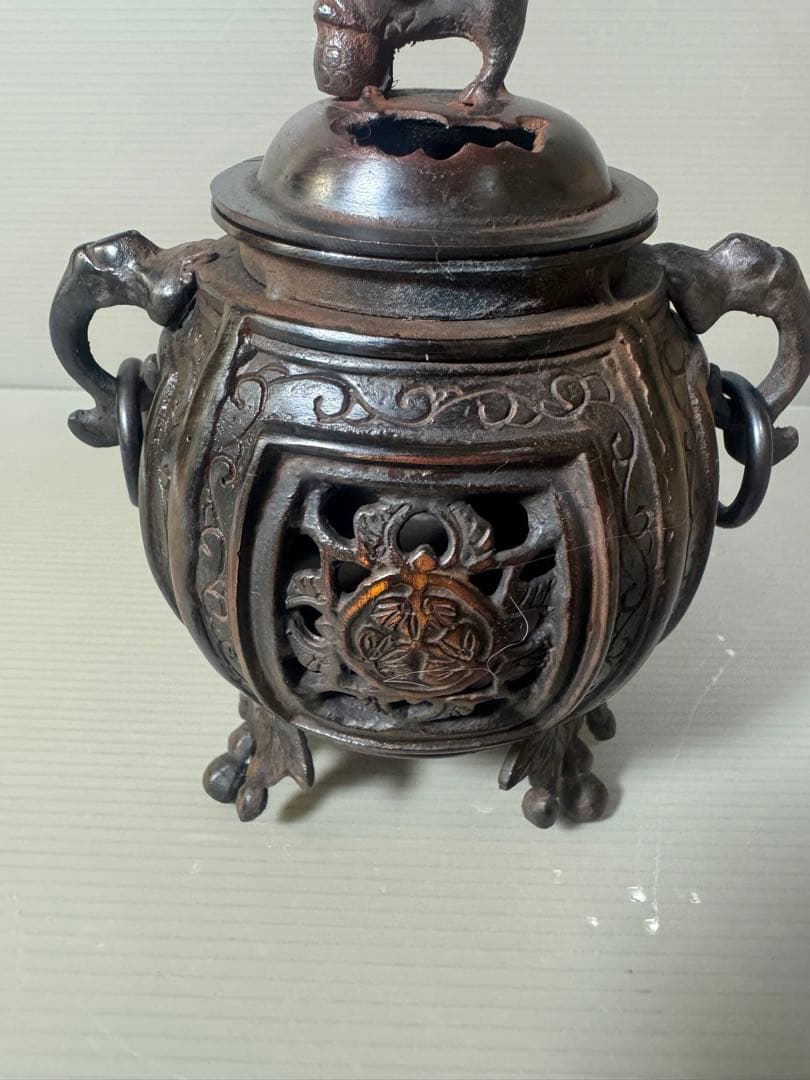 2566 銅製　大明宣徳銘　獅子香炉