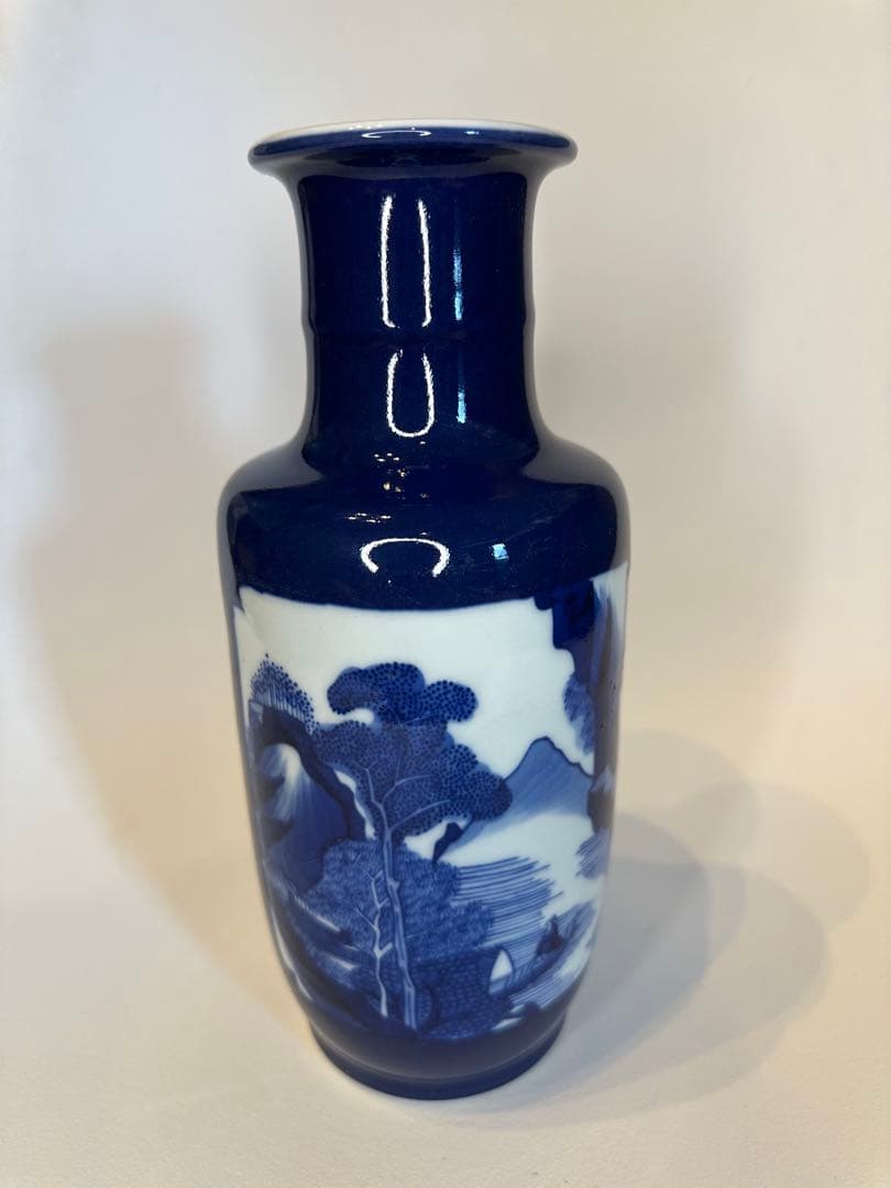 最終價格 清時代 染付山水博古花瓶 中国 骨董 古董 古い 花瓶