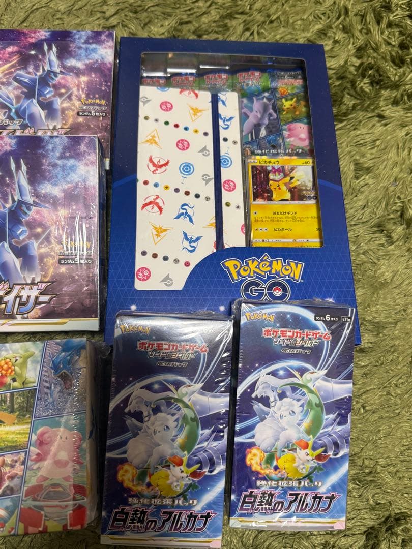 【シュリンク未開封】タイムゲイザー4箱＆白熱のアルカナ2箱、ポケモンGO2箱+1