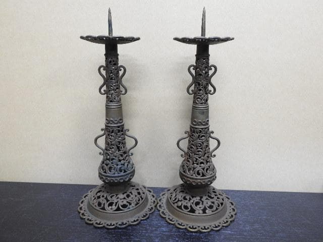 唐物屋久兵衛　銅製　燭台一対　MA179