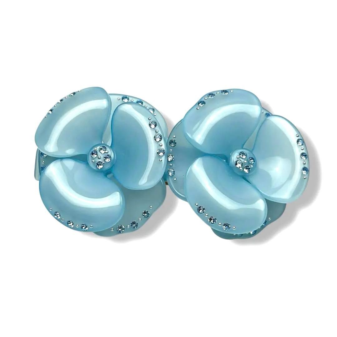 【美品】Alexandre De Paris 双子カメリア バレッタ 水色