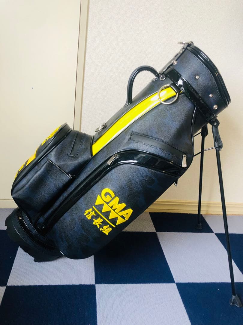 GMA キャディバッグ 黒/黄色 スタンド付き