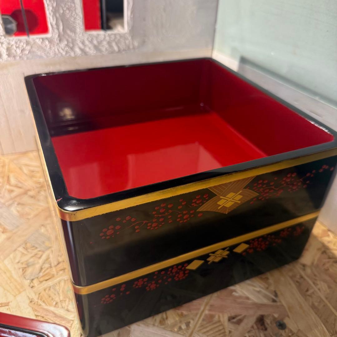 ヴィンテージ♡秀衡塗 2段重箱 黒×金×朱の華やかデザイン お正月 おせち♡