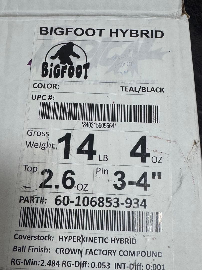 ラディカル ビックフット ハイブリッド　ボウリングボール 14ポンド4オンス
