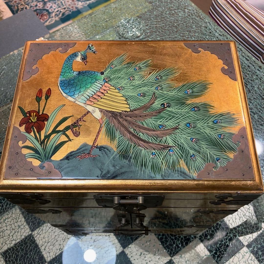 【お値下げしました】化粧箱 宝石箱 中国製 検査済シール有 金色 豪華 花鳥風月