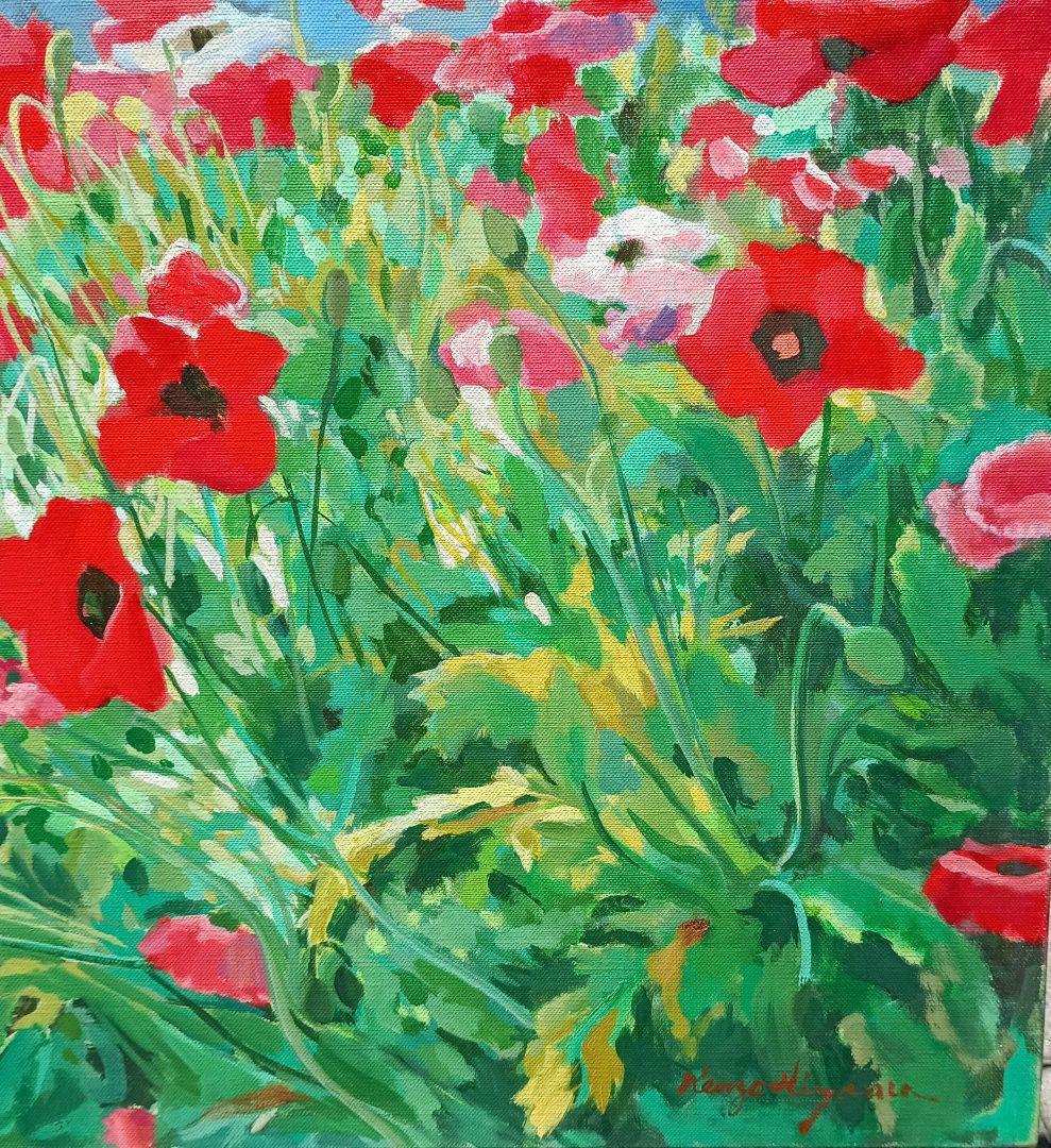 檜山健三　ひなげし　P12号油彩、東京芸大小磯教室、伊勢甚個展作、水戸の物故大家