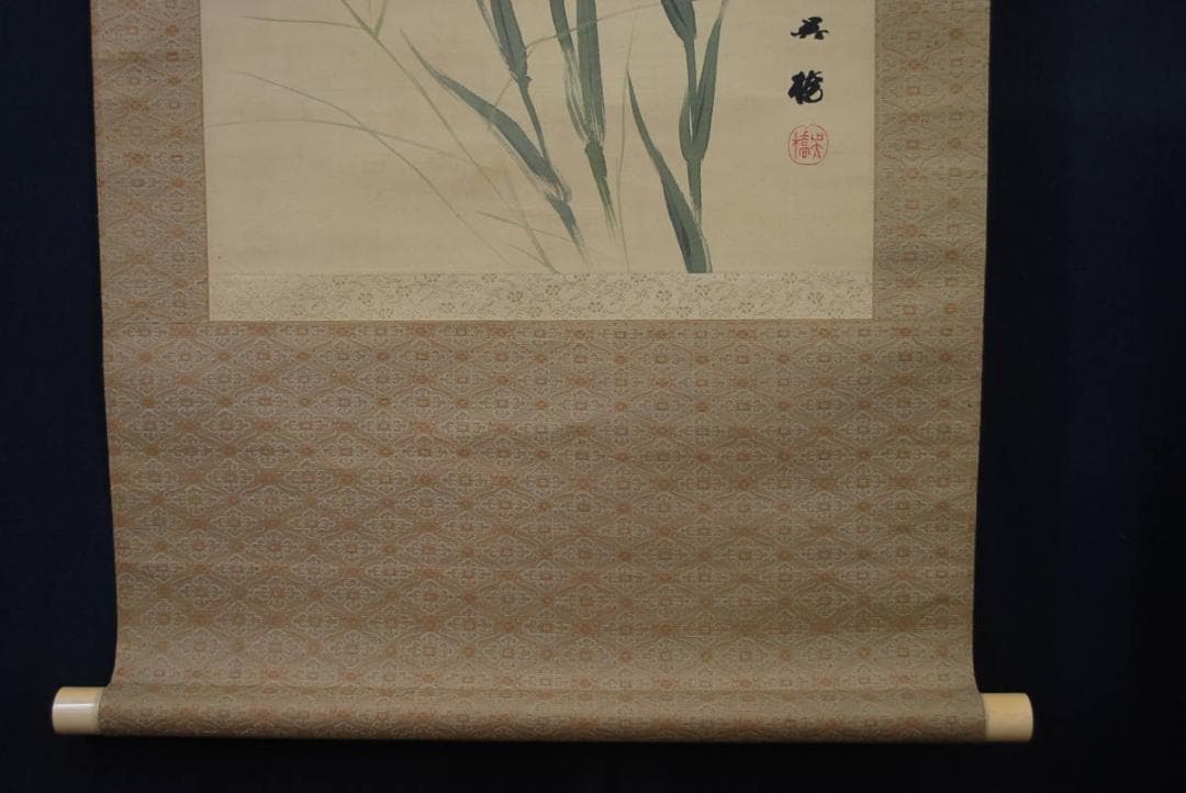 【真作】小林呉橋/青麦に雲雀図/掛軸/名家伝来/S‐161