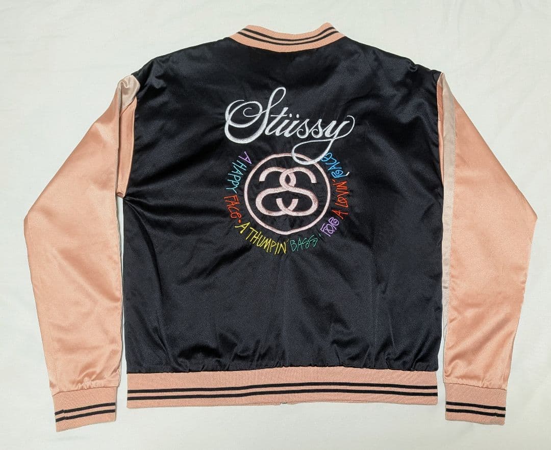 【美品】STUSSY ステューシー スカジャン ピンク ビッグロゴ 刺繍