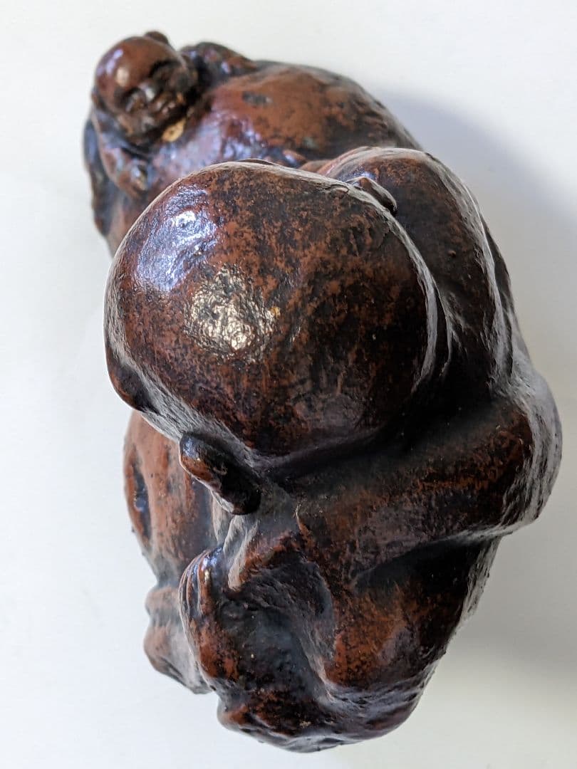 ♦時代物 置物飾り 江戸時代頃 唐子に布袋像？鉄製？備前焼置物 七福神 骨董品