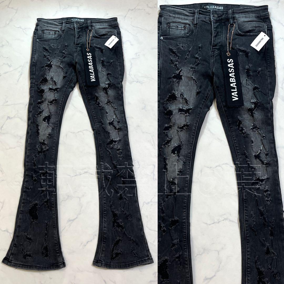 バラバサスvalabasas ハードクラッシュストレッチフレア グレーデニム30