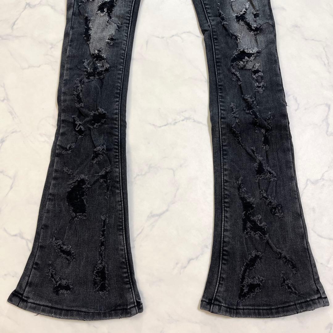 バラバサスvalabasas ハードクラッシュストレッチフレア グレーデニム30