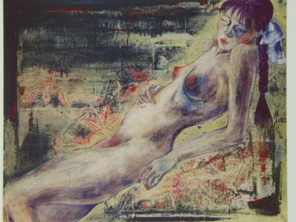 内田あぐり、【うつむく日】、希少な額装用画集より、新品額装付