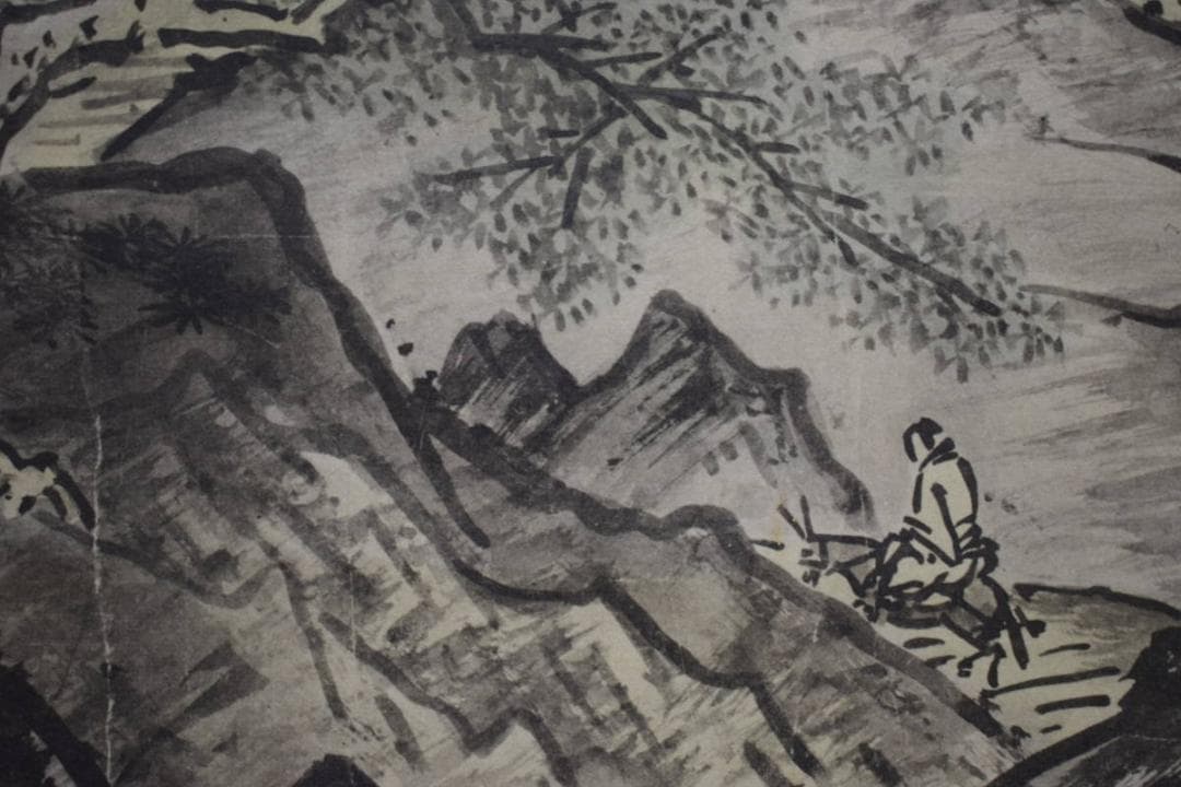 複製/雪舟/四季山水図/春景図/工芸/桐共箱付/布袋屋掛軸HH-883