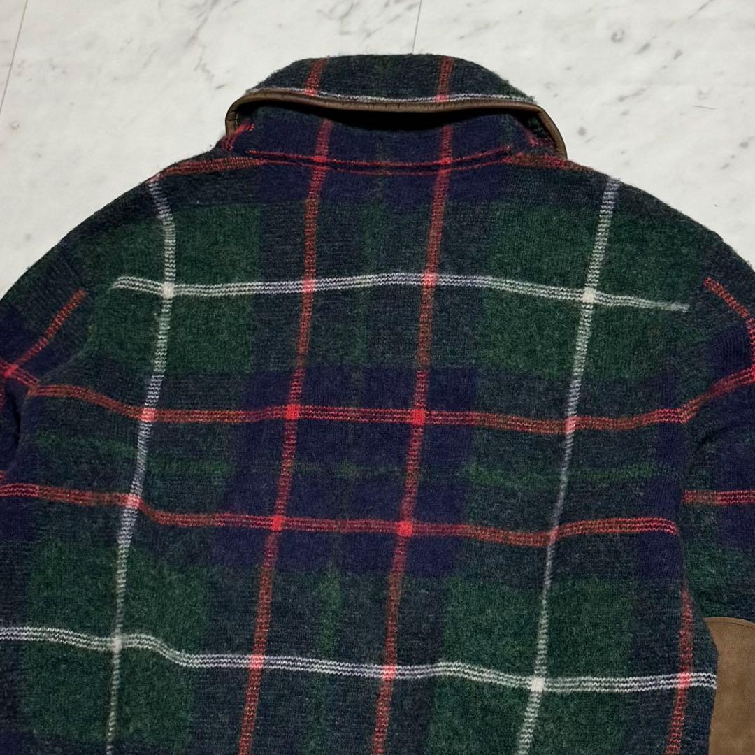 ポロバイラルフローレン レザーエルボーパッチウールニット 牛革 チェック柄 L