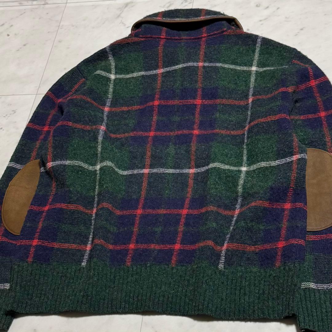 ポロバイラルフローレン レザーエルボーパッチウールニット 牛革 チェック柄 L