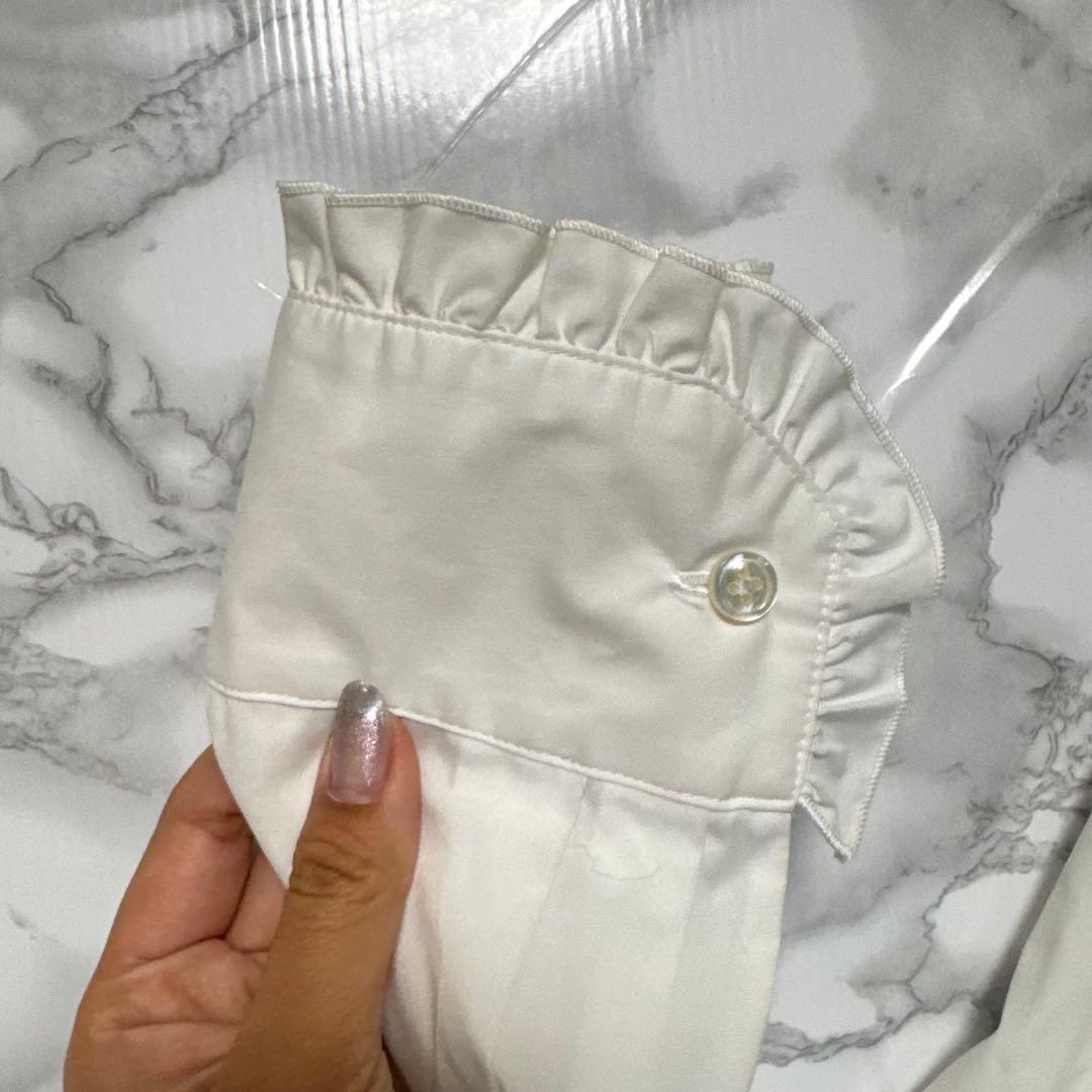 【OHGA】 オーガ フリル襟 ブラウス 長袖シャツ 袖フリル スタンドカラー