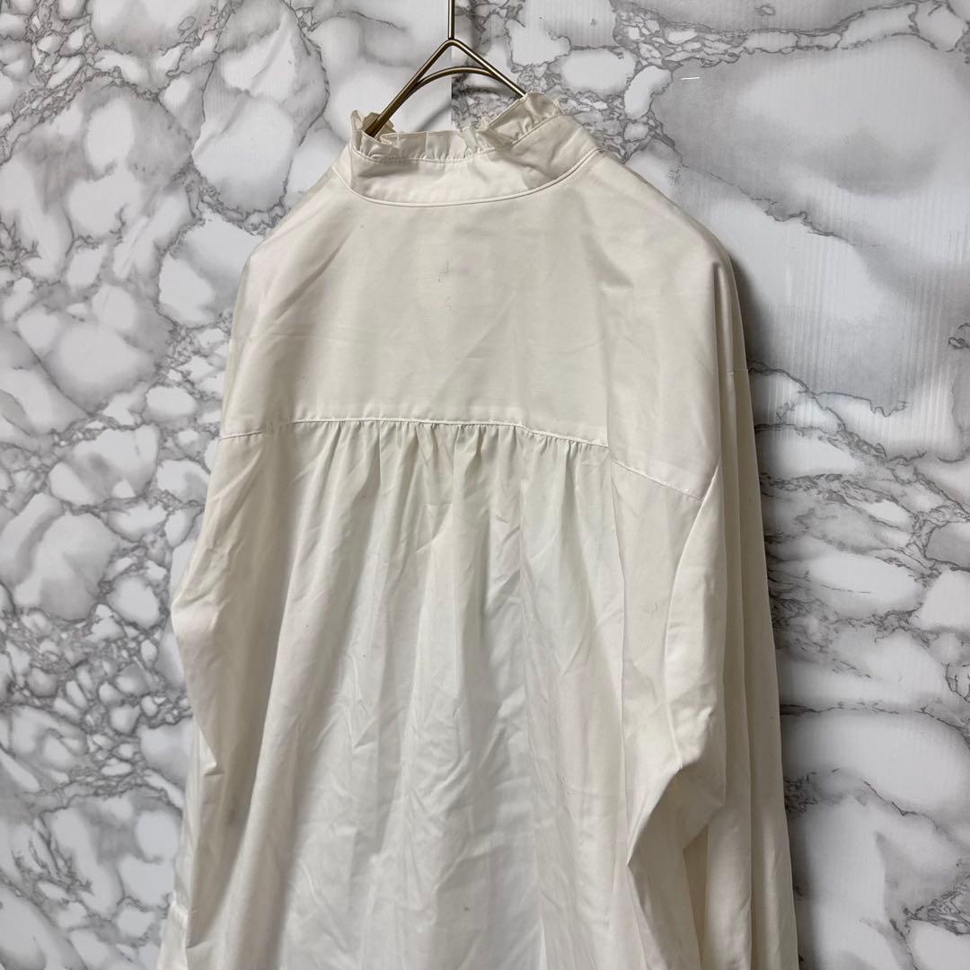 【OHGA】 オーガ フリル襟 ブラウス 長袖シャツ 袖フリル スタンドカラー