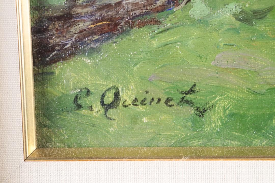 真作保証 19世紀古画 Charles-HenriQuinet 風景画油彩10号