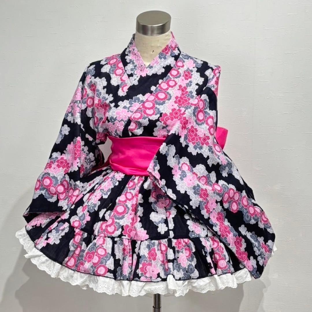 rowa's 浴衣ドレス 黒ピンク 兵児帯 地雷ギャル 姫ギャル y2k
