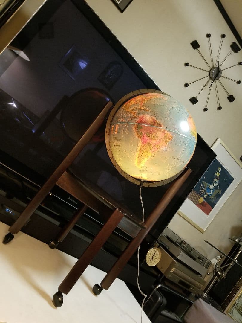 レア　北欧　デンマーク製　スキャングローブ社　木製　地球儀　ウッド　ランプ