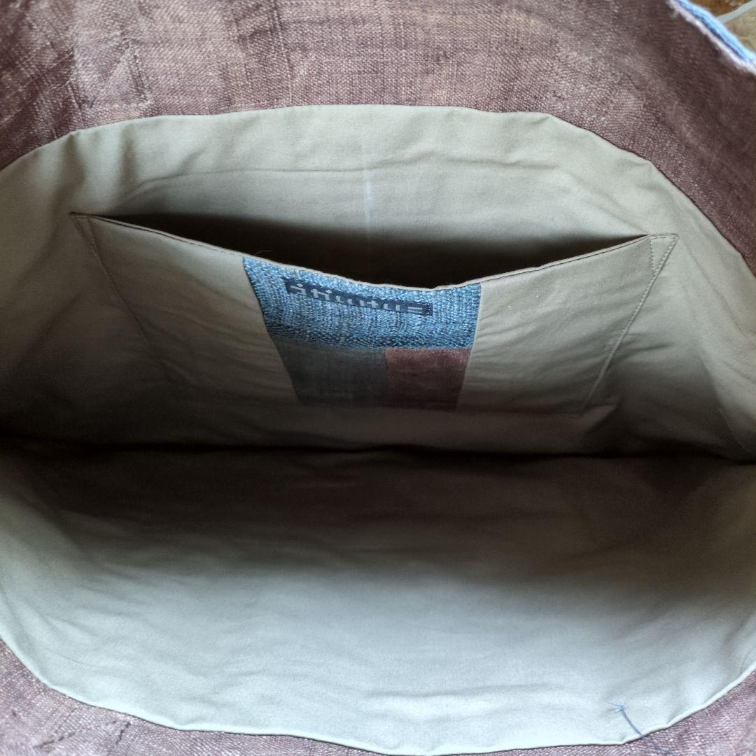 美津子藍染と柿渋染の麻布パッチワークのバッグ