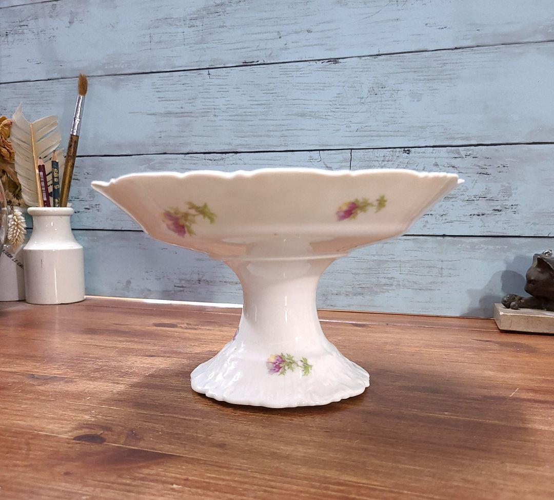 フランスアンティーク コンポティエ プレート 花リム インテリア フランス製 花