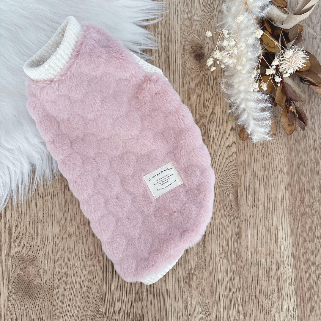 ハンドメイド　ハートカットラビットフェイクファータンクトップ　ピンク