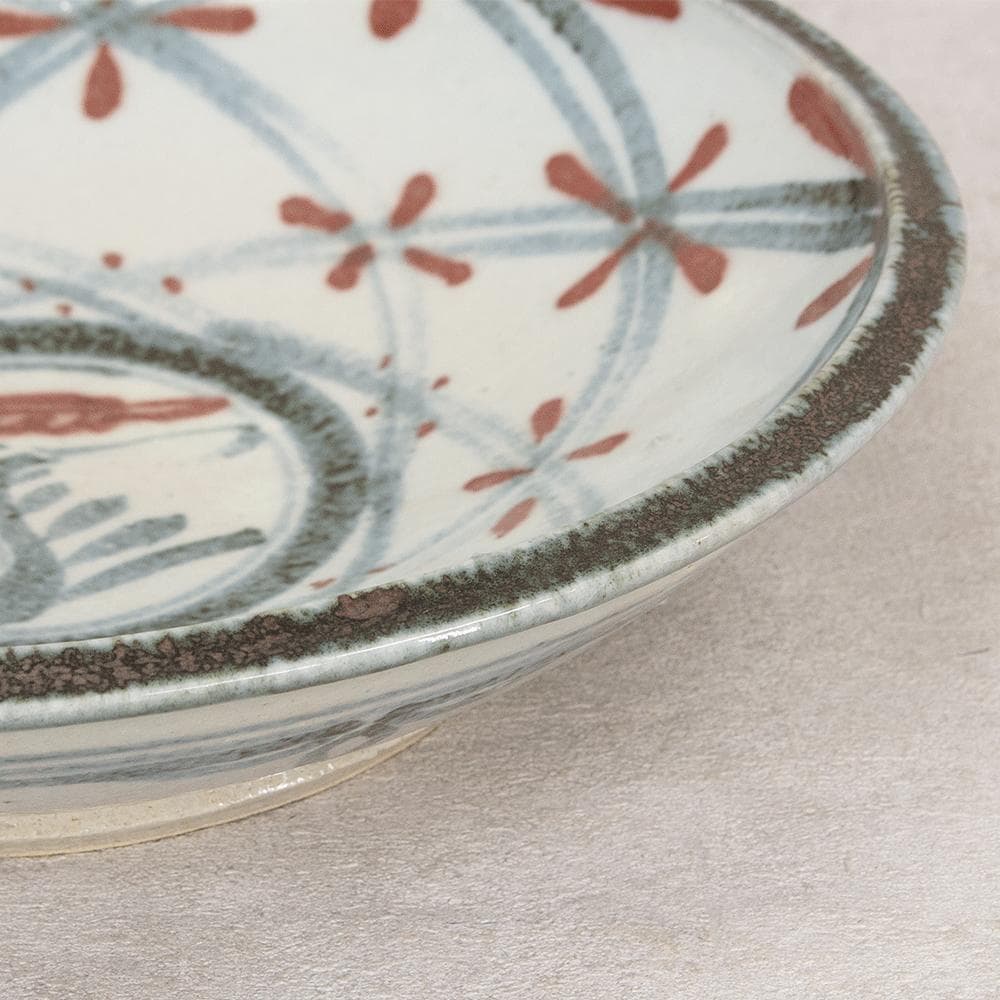 河井久 飾り皿 大皿「花紋鉢」直径34.1cm 共箱 河井寛次郎・河井武一に師事