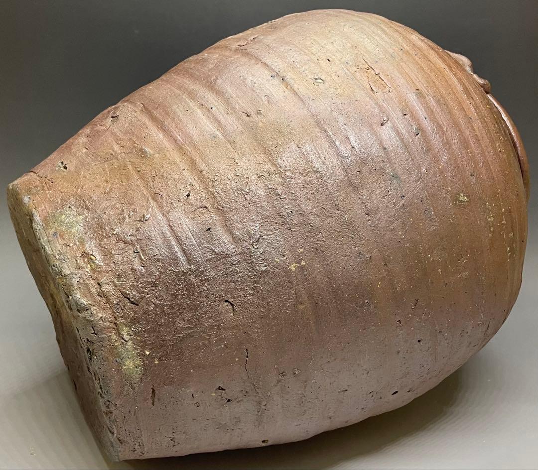 極メ　桂又三郎織　古備前　三耳壺　室町末期　下駄高台　鑑定書付　p9113