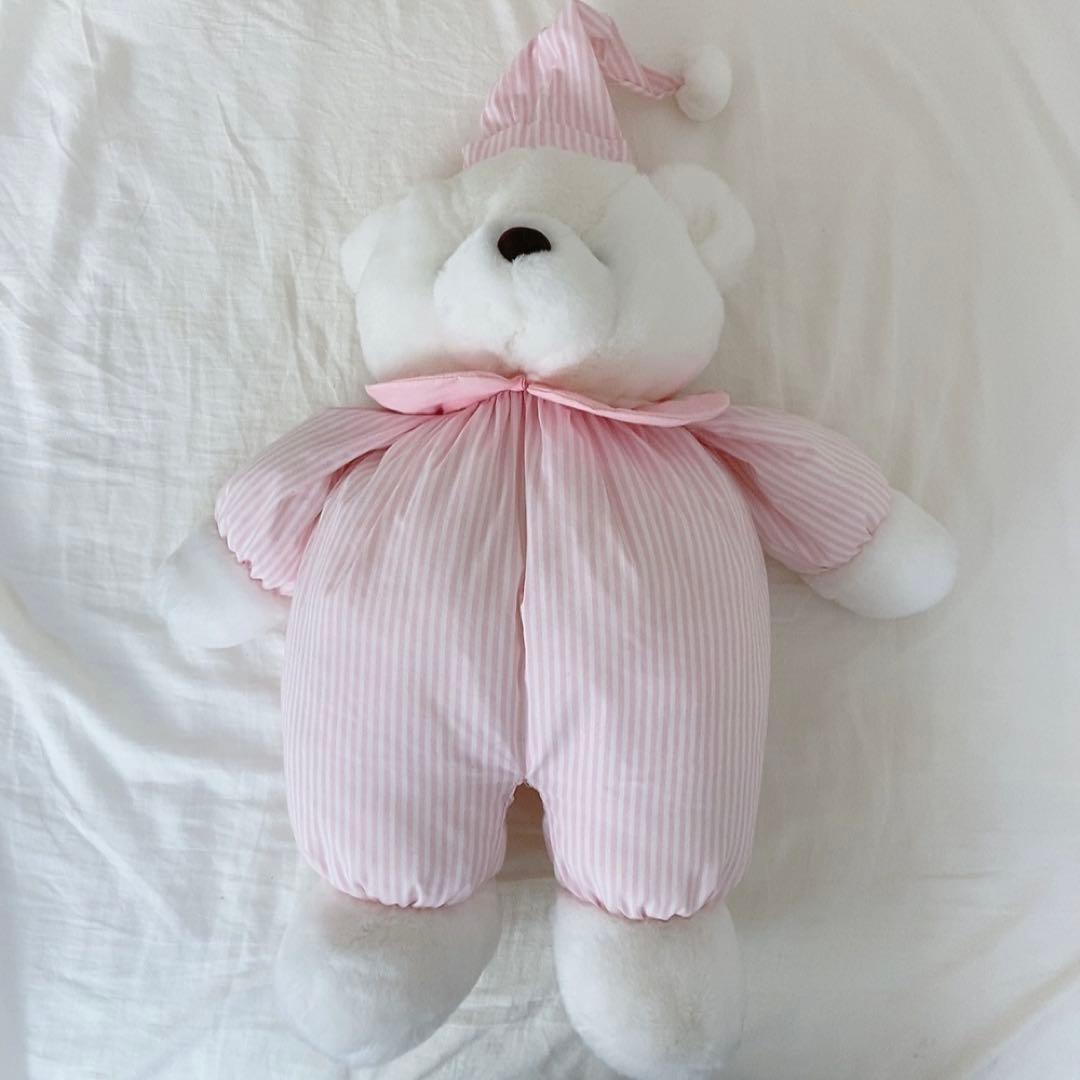 vintage ストライプパジャマのbigクマぬいぐるみ