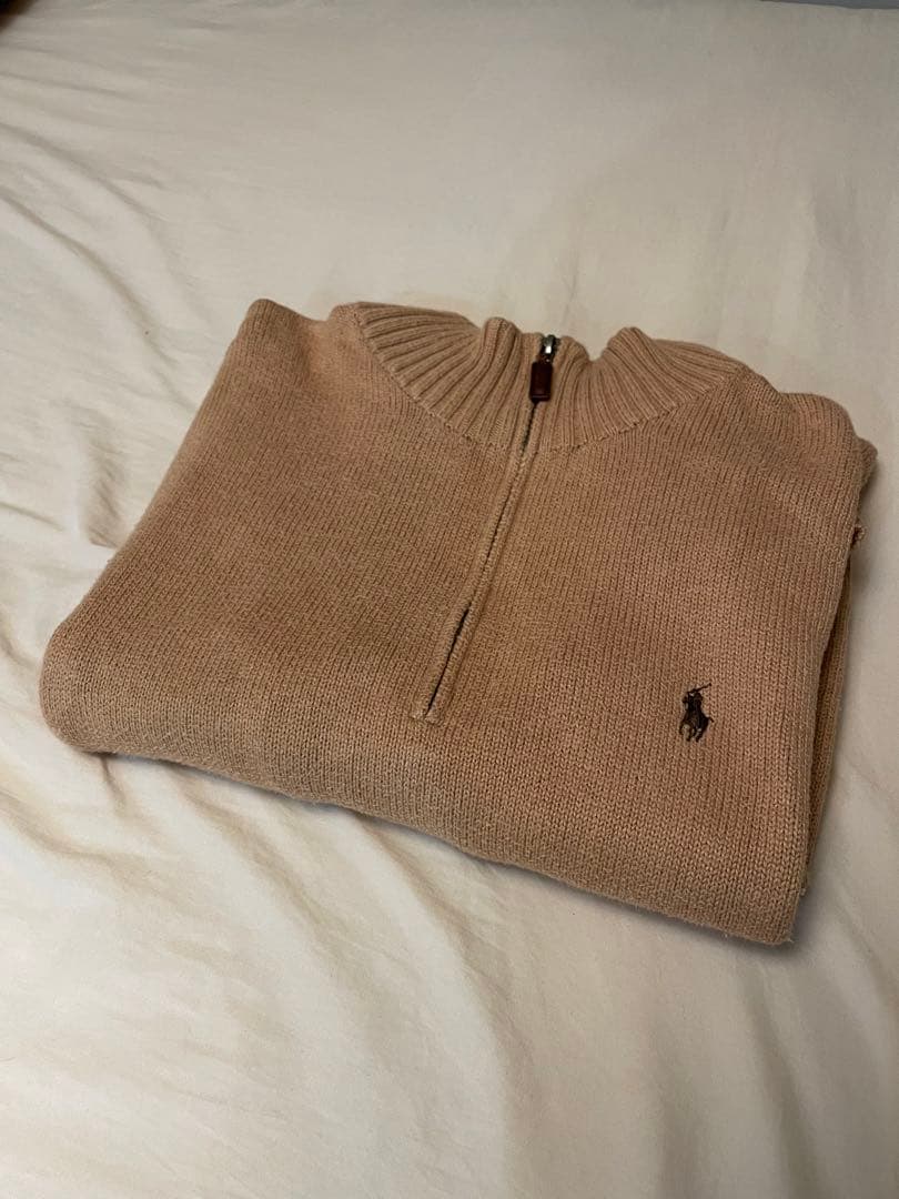 古着　ポロ　ラルフローレン　刺繍ロゴハーフジップ ニットセーター