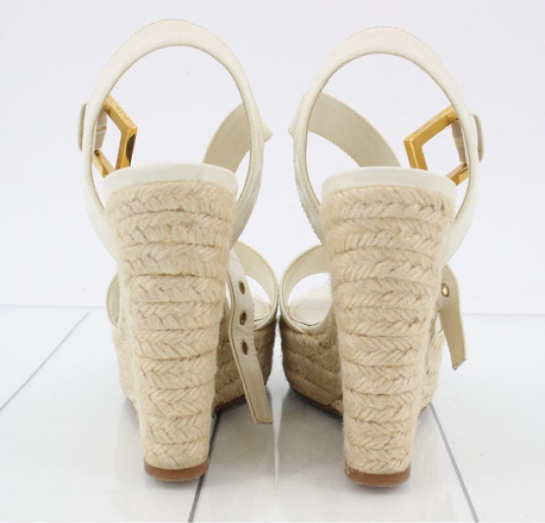 ルイヴィトンLVホワイトウェッジヒールサンダルエスパドリーユ