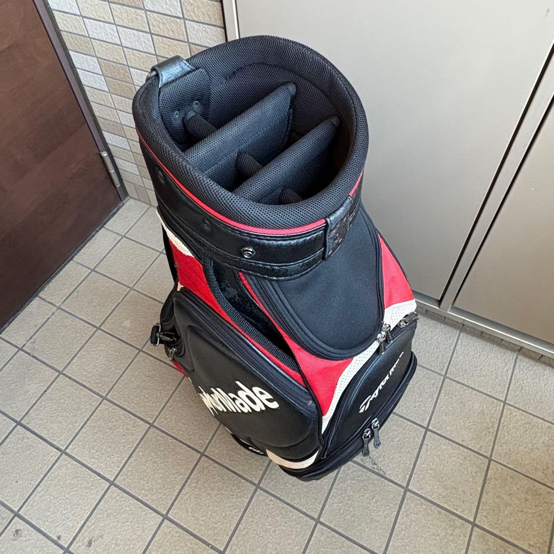 使用感　テーラーメイド 3点式 キャディバッグ 黒/赤 9.5型 6分割　ゴルフ