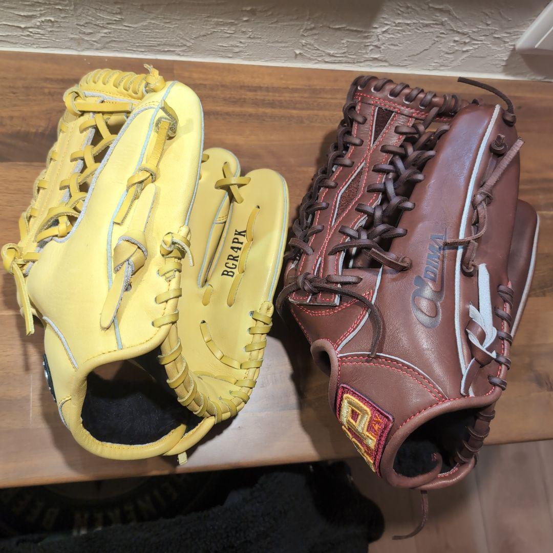 ASICS イエローグローブ & E.T. ブラウングローブ