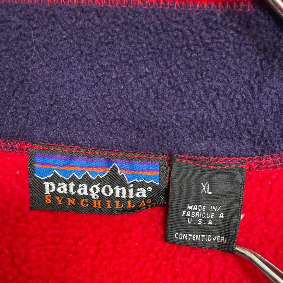 パタゴニア　USA製 90s シンチラベスト　刺繍ロゴ　フリース　XL