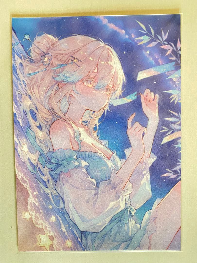 手描きイラスト　『Grant a wish』　オリジナル　創作　原画　少女　A4