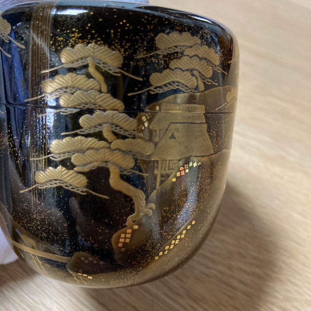 【茶道具】　棗　輪島塗　山水滝蒔絵図　坂一男作　美品