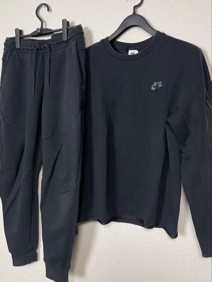 【希少】NIKE クルーネック版 テックフリース セットアップ 黒M 極美品