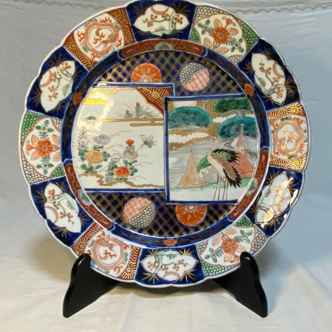伊万里　古伊万里　大皿　色絵　金襴手　花の図　鳥の図