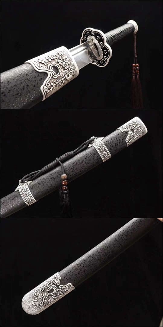 雁翎刀 黒石目鞘 模造刀 舞踊刀 武具 本牛革柄巻 コレクション刀剣