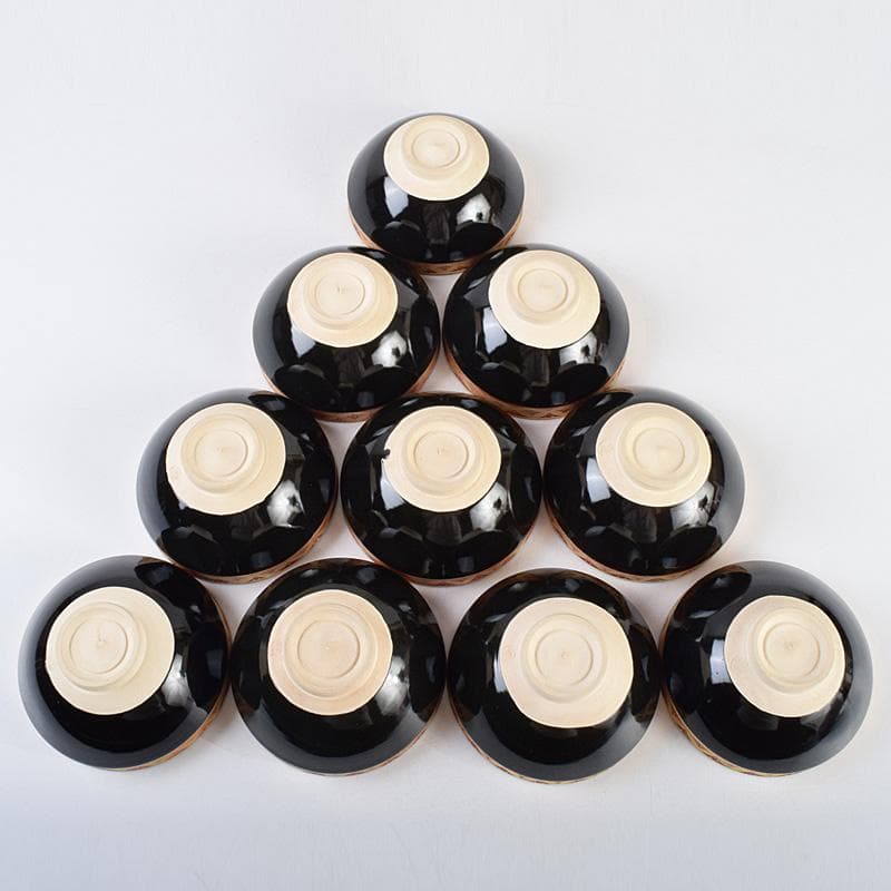 茶道具　京焼　平安景雲造　黒仁清七宝文　数茶碗　十客　共箱　M　R9315B