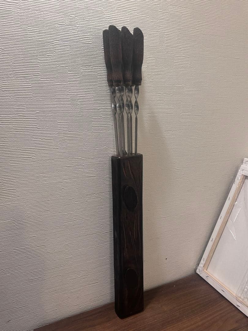 串焼き用中型串6本セット　木製スタンド付き　アンチック飾り　ヨーロッパ製　手作り