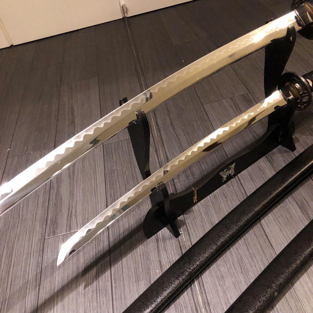 高級模造刀　居合刀　 美術刀剣　太刀　脇差　大小セット　黒拵え